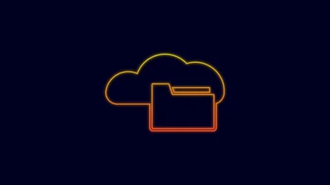 Glowing neon line Cloud or online library icon isolated on blue background Stock Footage 227231373