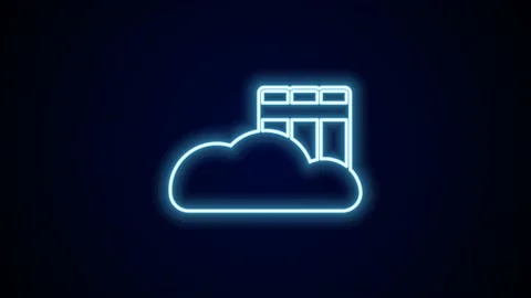 Glowing neon line Cloud or online library icon isolated on black background Stock Footage 227395765