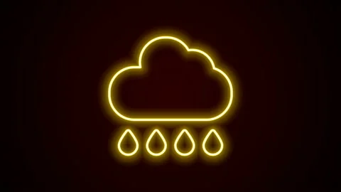 Glowing neon line Cloud with rain icon isolated on black background. Rain cloud Stock Footage 142486301