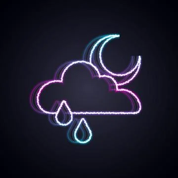 Glowing neon line Cloud with rain and moon icon isolated on black background Ilustração Stock
