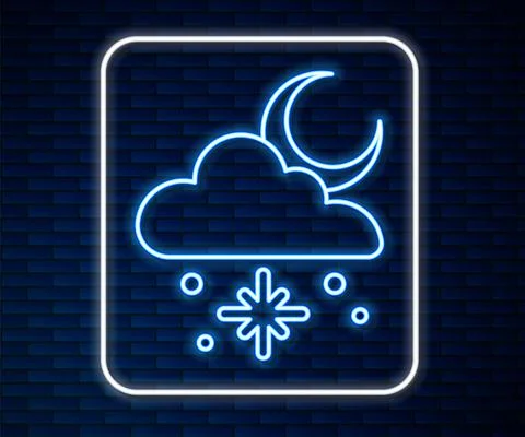 Glowing neon line Cloud with snow and sun icon isolated on brick wall background 库存插图