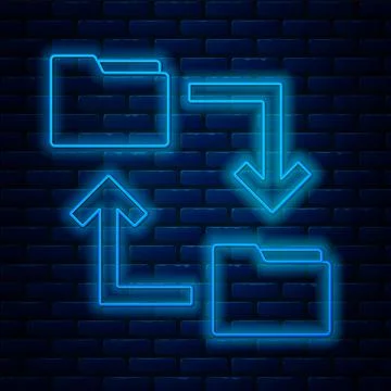 Glowing neon line Cloud storage text document folder icon isolated on brick wall Stock Illustration