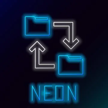 Glowing neon line Cloud storage text document folder icon isolated on black Stock Illustration