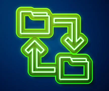 Glowing neon line Cloud storage text document folder icon isolated on blue ba Stock Illustration