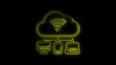 Glowing neon line Cloud technology isolated yellow color animation, Cloud icon Stock Footage 300073532