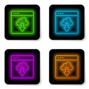 Glowing neon line Cloud technology data transfer and storage icon isolated on Stock Illustration