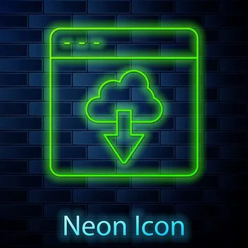 Glowing neon line Cloud technology data transfer and storage icon isolated on Illustrazione stock
