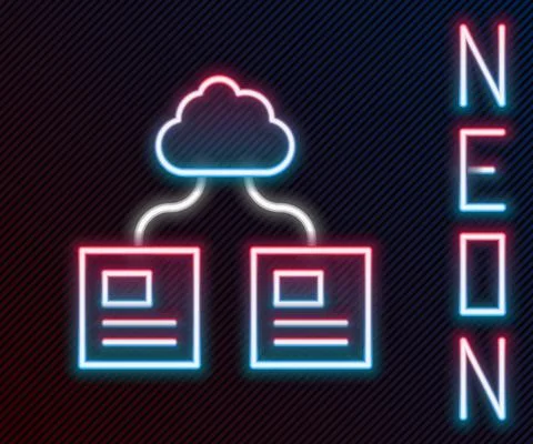 Glowing neon line Cloud technology data transfer and storage icon isolated on Illustrazione stock