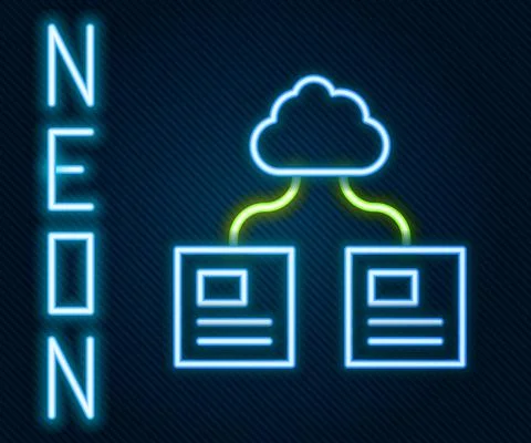 Glowing neon line Cloud technology data transfer and storage icon isolated on Illustrazione stock