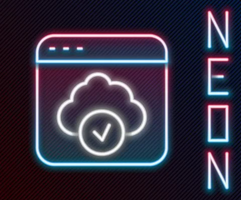 Glowing neon line Cloud technology data transfer and storage icon isolated on Stock Illustration