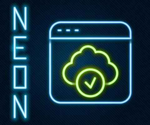 Glowing neon line Cloud technology data transfer and storage icon isolated on 스톡 일러스트