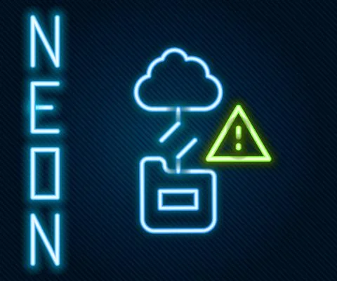 Glowing neon line Cloud technology data transfer and storage icon isolated on Stock Illustration