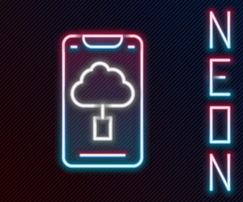 Glowing neon line Cloud technology data transfer and storage icon isolated on Stock Illustration