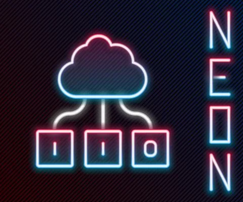 Glowing neon line Cloud technology data transfer and storage icon isolated on Illustrazione stock