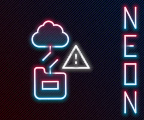 Glowing neon line Cloud technology data transfer and storage icon isolated on Stock Illustration