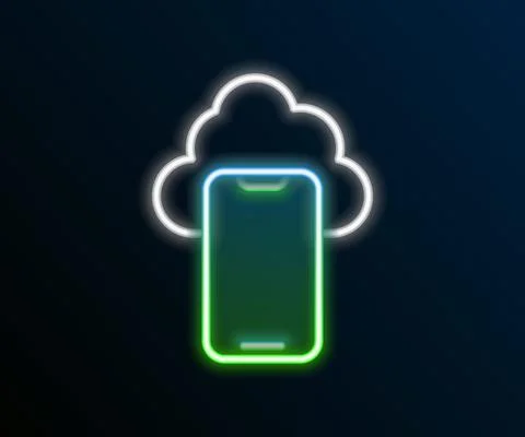Glowing neon line Cloud technology data transfer and storage icon isolated on Stock Illustration