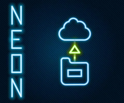 Glowing neon line Cloud technology data transfer and storage icon isolated on Illustrazione stock
