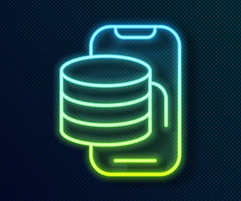 Glowing neon line Cloud technology data transfer and storage icon isolated on Stock Illustration