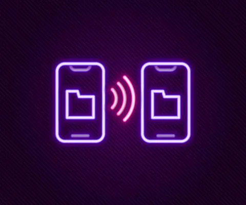 Glowing neon line Cloud technology data transfer and storage icon isolated on Stock Illustration