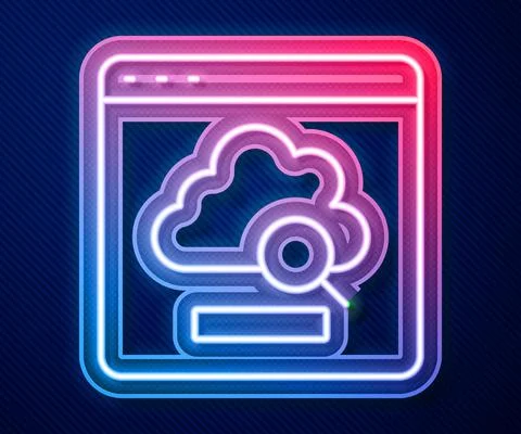Glowing neon line Cloud technology data transfer and storage icon isolated on Stock Illustration