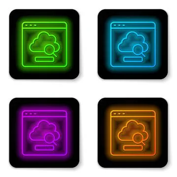 Glowing neon line Cloud technology data transfer and storage icon isolated on Illustrazione stock