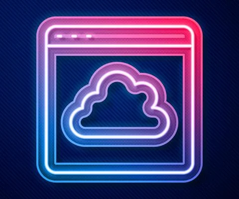 Glowing neon line Cloud technology data transfer and storage icon isolated on Stock Illustration