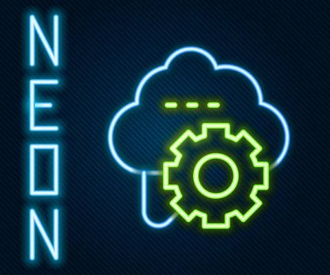 Glowing neon line Cloud technology data transfer and storage icon isolated on Illustrazione stock