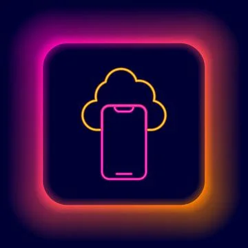 Glowing neon line Cloud technology data transfer and storage icon isolated on Illustrazione stock