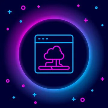 Glowing neon line Cloud technology data transfer and storage icon isolated on Stock Illustration