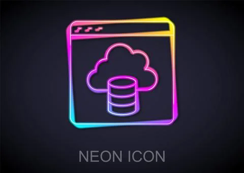 Glowing neon line Cloud technology data transfer and storage icon isolated on Stock Illustration
