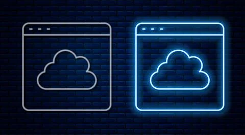 Glowing neon line Cloud technology data transfer and storage icon isolated on Stock Illustration
