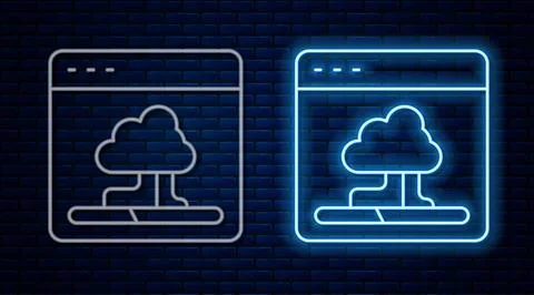 Glowing neon line Cloud technology data transfer and storage icon isolated on Stock Illustration