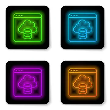 Glowing neon line Cloud technology data transfer and storage icon isolated on Illustrazione stock