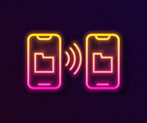 Glowing neon line Cloud technology data transfer and storage icon isolated on Stock Illustration