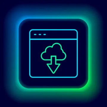 Glowing neon line Cloud technology data transfer and storage icon isolated on Stock Illustration