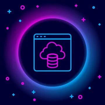Glowing neon line Cloud technology data transfer and storage icon isolated on Stock Illustration