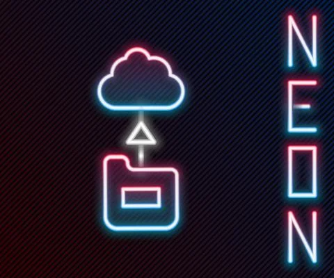 Glowing neon line Cloud technology data transfer and storage icon isolated on Stock Illustration
