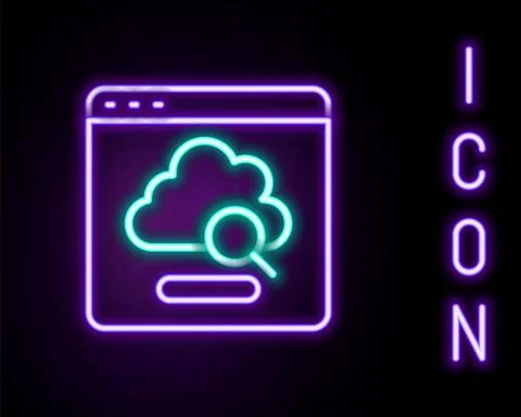 Glowing neon line Cloud technology data transfer and storage icon isolated on Stock Illustration