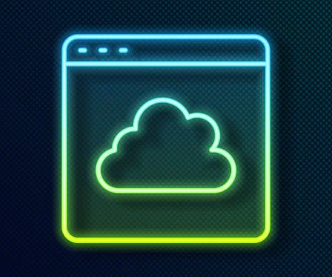 Glowing neon line Cloud technology data transfer and storage icon isolated on Stock Illustration
