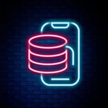 Glowing neon line Cloud technology data transfer and storage icon isolated on Stock Illustration