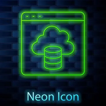 Glowing neon line Cloud technology data transfer and storage icon isolated on Stock Illustration
