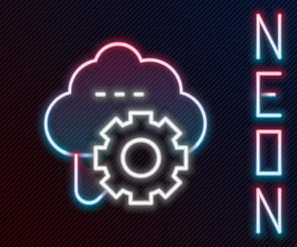 Glowing neon line Cloud technology data transfer and storage icon isolated on Illustrazione stock