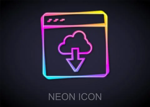 Glowing neon line Cloud technology data transfer and storage icon isolated on Stock Illustration
