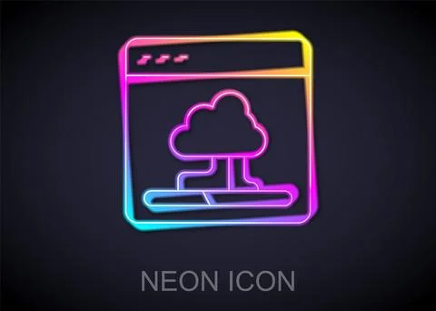 Glowing neon line Cloud technology data transfer and storage icon isolated on Stock Illustration