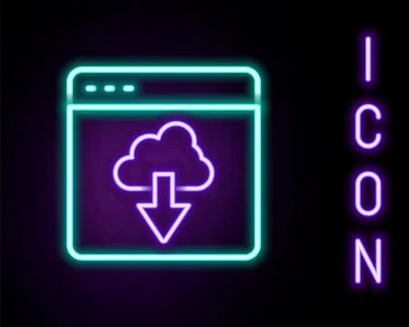 Glowing neon line Cloud technology data transfer and storage icon isolated .. Stock Illustration