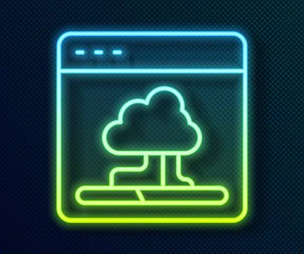 Glowing neon line Cloud technology data transfer and storage icon isolated .. Stock Illustration