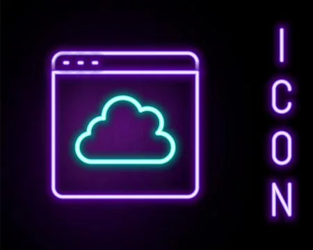 Glowing neon line Cloud technology data transfer and storage icon isolated .. Stock Illustration