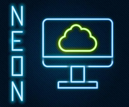 Glowing neon line Cloud technology data transfer and storage icon isolated on 스톡 일러스트