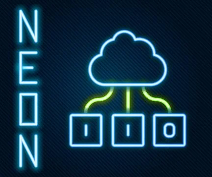 Glowing neon line Cloud technology data transfer and storage icon isolated on Stock Illustration