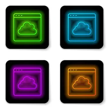 Glowing neon line Cloud technology data transfer and storage icon isolated .. Stock Illustration